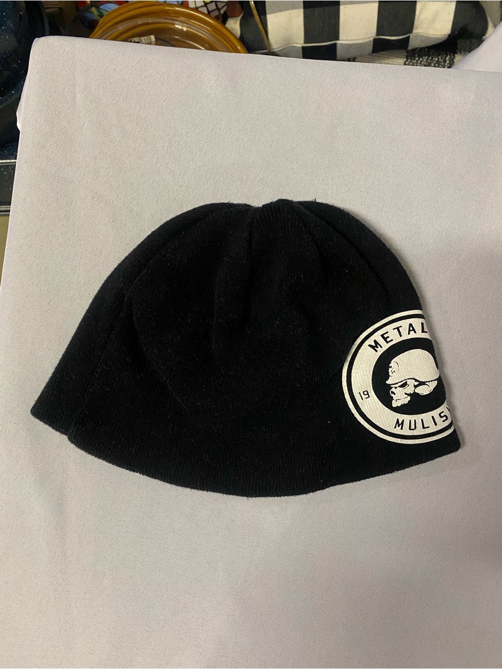 Metal Mulisha Black Beanie with White Skull Patch